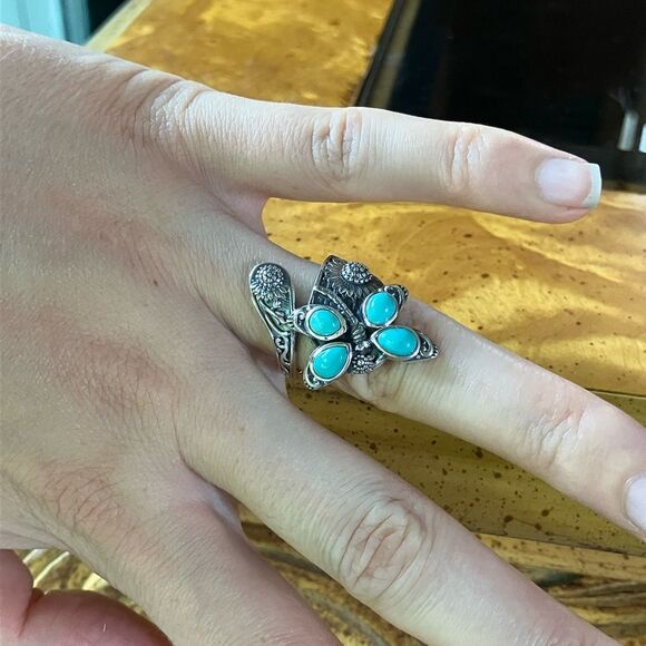 Sierra Nevada Turquoise Sterling Silver Butterfly Sunflower Ring Size 7 - Picture 4 of 9